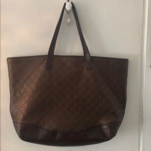 Gucci signature monogram brown leather tote